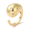 Rack Plating Brass Clear Cubic Zirconia Teardrop Open Cuff Rings for Women RJEW-S407-07G-1