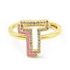 Mixed Color Enamel Initial Letter Adjustable Ring with Clear Cubic Zirconia RJEW-P045-01G-T-2