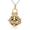 Golden Tone Brass Hollow Round Cage Pendants KK-J235-03G-1