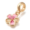 Rack Plating Alloy Pink Enamel European Dangle Charms PALLOY-A009-07G-2