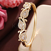 Brass Pave Clear Cubic Zirconia Drop Leaf Cuff Hinged Bangles for Women WG4E307-01-1