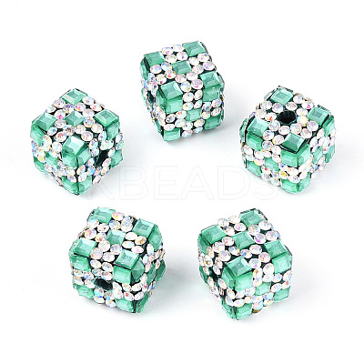 Polymer Clay Rhinestone Beads with Square Acrylic CLAY-T022-03F-1