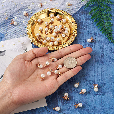 50Pcs 5 Styles Resin Imitation Pearl Pendants RESI-CD0001-16-1