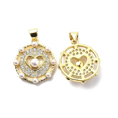 Brass Clear Cubic Zirconia Pendants KK-G446-15G-1