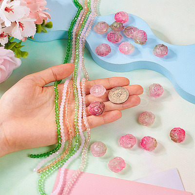 DIY Rose Flower Glass & Acrylic Beads Jewelry Making Finding Kit DIY-TA0010-10-1