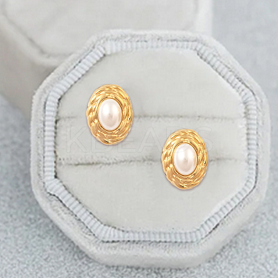 1 Pair ABS Plastic Pearl Oval Stud Earrings EJEW-FI0002-21-1