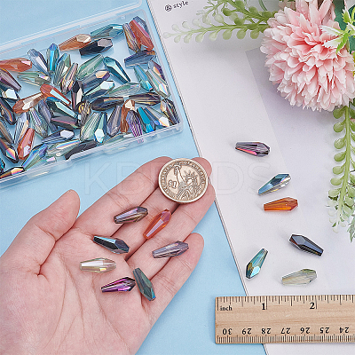 70Pcs 7 Colors Full Rainbow Plated Faceted Teardrop Glass Beads EGLA-PH0001-64-1