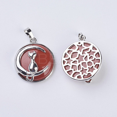 Natural Red Jasper Kitten Pendants G-K234-D04-1