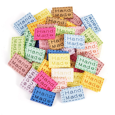 65Pcs 13 Colors Rectangle Hand Made Suede Clothing Label AJEW-TA0002-15-1