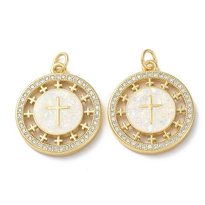 Brass Micro Pave Clear Cubic Zirconia Pendants KK-C045-10G-1