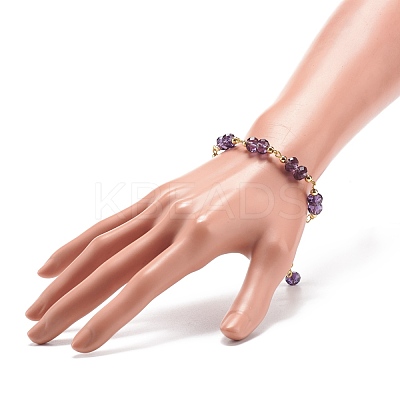 Glass Rondelle & Brass Beaded Bracelet for Women BJEW-JB08605-1