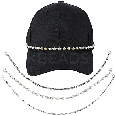 6Pcs 3 Styles 304 Stainless Steel & Round Plastic Pearl Beads Baseball Cap Chain AJEW-SC0003-57-1