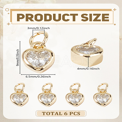 6Pcs Brass Micro Pave Grade AAA Cubic Zirconia Charms ZIRC-LP0001-33G-1