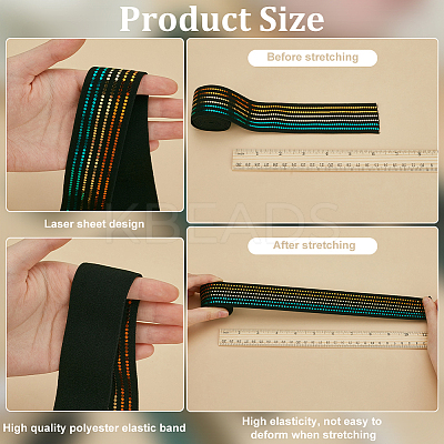 4 Yards 4 Styles Flat Polyester Elastic Cord with Laser Tartan/Stripe/Rhombus Paillettes OCOR-FG0002-81-1