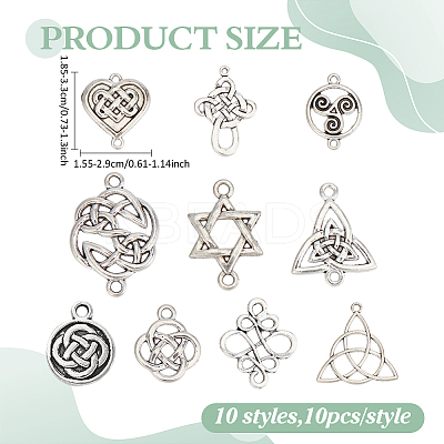100Pcs 10 Styles Tibetan Style Connectors Charms TIBE-ME0001-05-1
