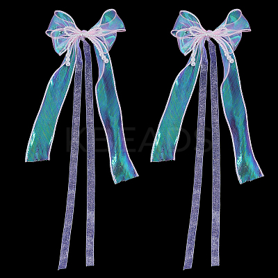 Nylon Organza Ribbon & Plastic Imitation Pearl Beaded Bowknot Bag Ornament HJEW-PH02020-1