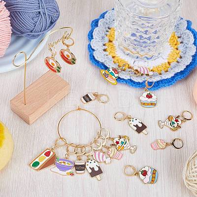 Food Theme Alloy Enamel Pendant Locking Stitch Markers HJEW-SC00018-1