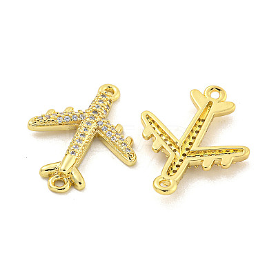 Rack Plating Brass Micro Pave Clear Cubic Zirconia Airplane Connector Charms KK-P270-17G-1
