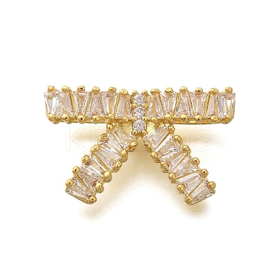 Rack Plating Brass Clear Cubic Zirconia Bowknot Connector Charms KK-H508-24G-1