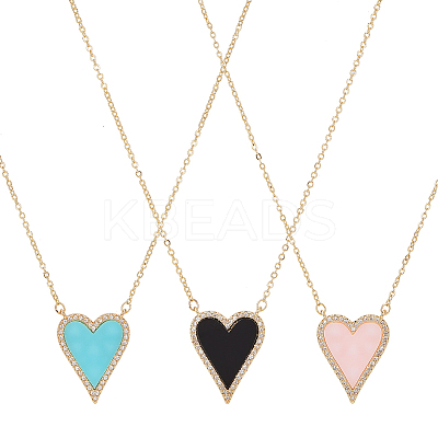 3Pcs 3 Colors Rhinestone Heart Pendant Necklace NJEW-AN0001-69-1