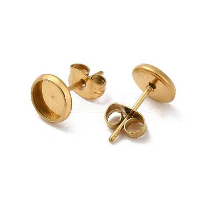 Flat Round 304 Stainless Steel Stud Earring Settings Ion Plating(IP) STAS-I323-8mm-G02-1