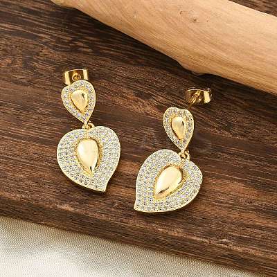 Brass Micro Pave Clear Cubic Zirconia Dangle Stud Earrings for Women LS-EJEW-F352-05G-02-1