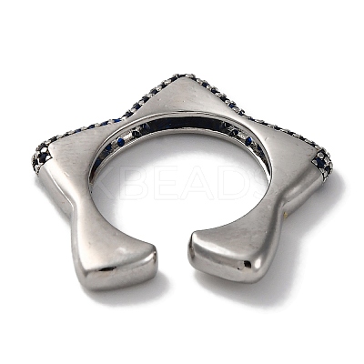 Rack Plating Star Brass Cubic Zirconia Open Cuff Rings for Women RJEW-S242-02P-A-1