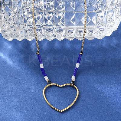 304 Stainless Steel & Blue Glass Beads Pendant Necklaces for Women NJEW-A045-26B-G-1