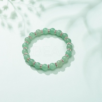 Natural Green Aventurine Beaded Stretch Bracelet BJEW-JB08483-02-1