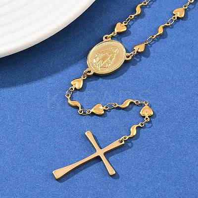 201 Stainless Steel Rosary Bead Necklaces NJEW-B143-07G-1