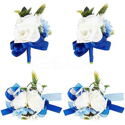 Silk Cloth Wrist Corsage & Flower Boutonniere Brooch AJEW-CP0009-43-1
