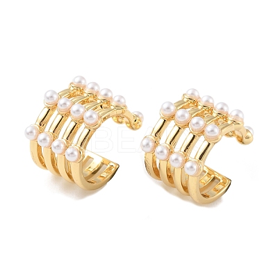 Plastic Imitation Pearl Beaded Cuff Earrings EJEW-P227-10G-1