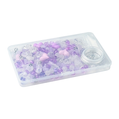 250Pcs 15 Styles Purple Opaque with Transparent Acrylic Beads with Strong Stretchy Beading Elastic Thread OACR-FS0001-61-1