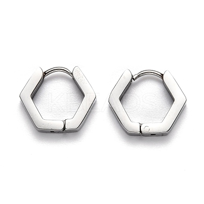 Tarnish Resistant 304 Stainless Steel Hexagon Huggie Hoop Earrings STAS-H156-03B-P-1