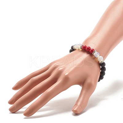 Natural Lava Rock & Opalite & Gemstone Stretch Bracelet BJEW-JB07712-1