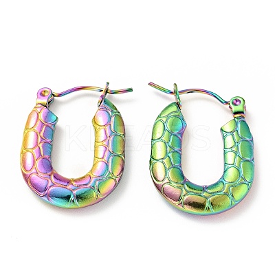 Ion Plating(IP) Rainbow Color 304 Stainless Steel Rectangle Chunky Hoop Earrings for Women EJEW-G293-05M-1