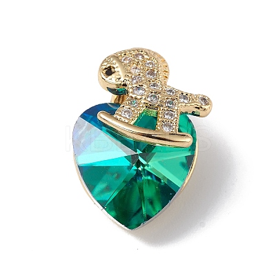 Real 18K Gold Plated Rack Plating Brass Micro Pave Clear Cubic Zirconia Pendants KK-C015-09G-09-1
