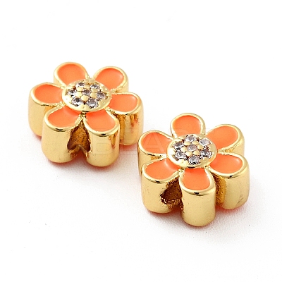Flower Brass Micro Pave Clear Cubic Zirconia Beads KK-G419-06G-01-1