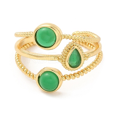 Rack Plating Brass Triple Line Open Cuff Rings RJEW-D008-09G-1