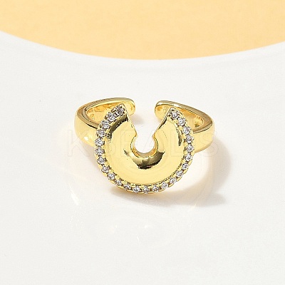 Brass Micro Pave Cubic Zirconia Open Cuff Rings RJEW-V009-11G-1
