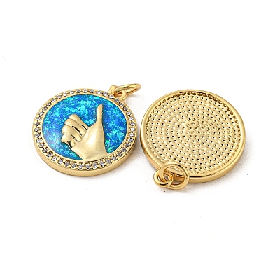 Brass Micro Pave Cubic Zirconia with Synthetic Opal Pendants KK-D096-05B-01-1