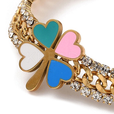 Ion Plating(IP) Golden 304 Stainless Steel Enamel Clover Link Bracelet BJEW-D025-02G-1