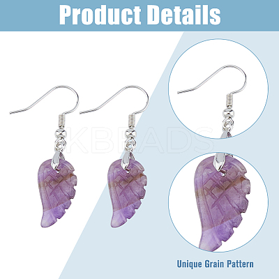 3 Pairs 3 Styles Natural Mixed Gemstone Wings Dangle Earrings with Brass Pins for Women EJEW-FI0003-19-1