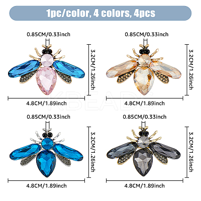 4Pcs 4 Colros Rhinestone Bee Brooch Pin JEWB-HY0001-03-1