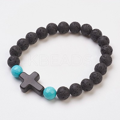 Synthetic Turquoise(Dyed) Beads Stretch Bracelets BJEW-JB03710-01-1