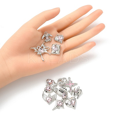 12Pcs 12 Style Rack Plating Alloy with Pink Glass Pendants FIND-YW0003-35-1