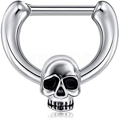 304 Stainless Steel Skull Circular/Horseshoe Barbell Nose Rings WG89838-01-1