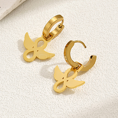 Fashionable 201 Stainless Steel Wing Hoop Earrings OI0836-1