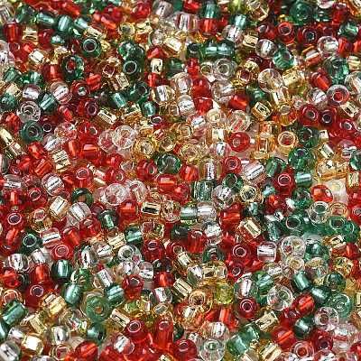 4 Colors Christmas 8/0 Glass Round Seed Beads SEED-X0058-01A-1