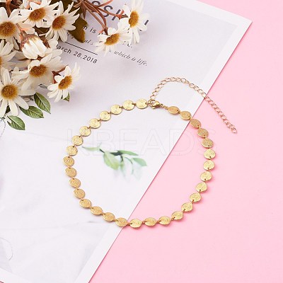 Brass Flat Round Link Chain Necklaces X-NJEW-JN03361-1